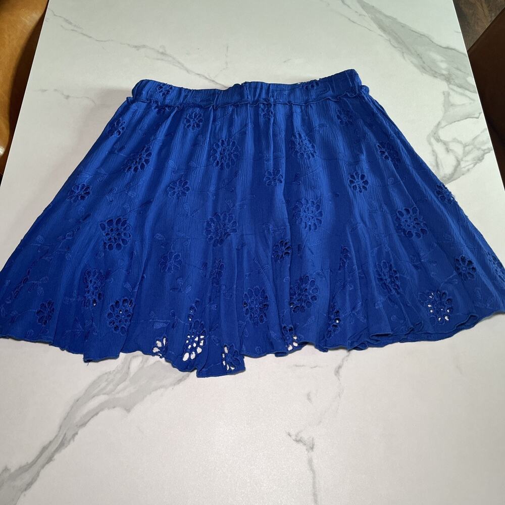 Rewind Womens Size Large Royal Blue Skirt Embroidered Floral Pull On Elastic NEW - Picture 8 of 9